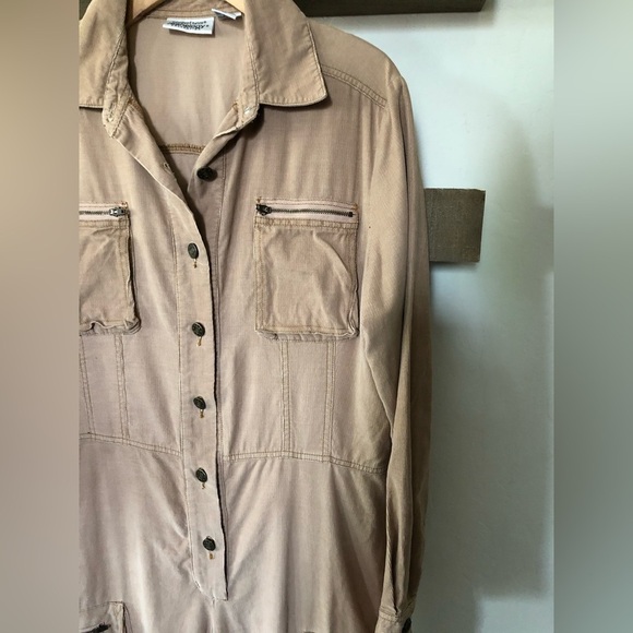 Vintage Tan Corduroy Long sleeve Jumpsuit, Cargo style & ruffle hem•••Jeanology - Picture 5 of 15